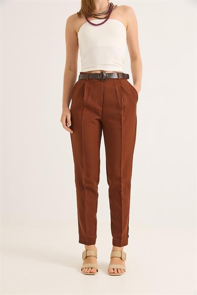 Kadın Fİt Kesim Kumaş Pantolon Kahve