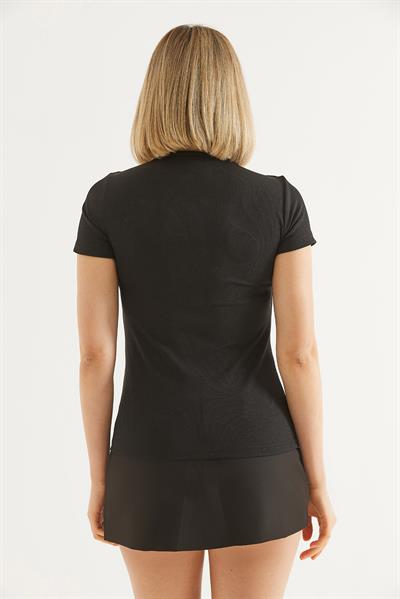 Yaka V Detay Kısa Kol Kaşkorse Bluz Siyah