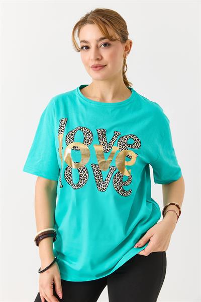 Kadın Bisiklet Yaka Kısa Kol Basic Tshirt Yeşil