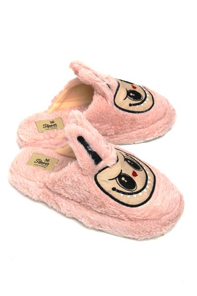 Figürlü Peluş Ev Terliği Açık Pembe