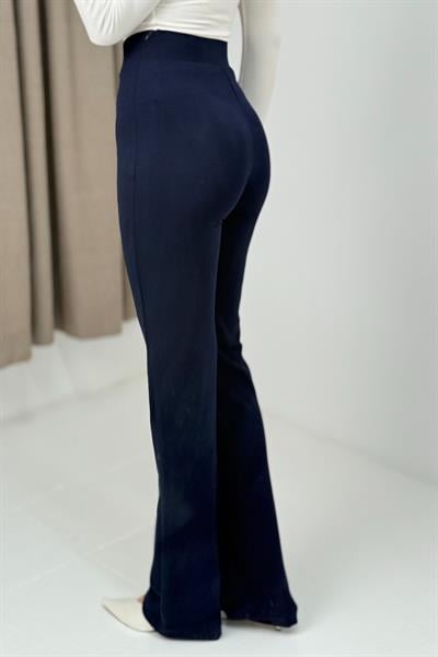 Likralı Krep Örme Kumaşı Yüksek Bel Çımalı  Pantolon Lacivert