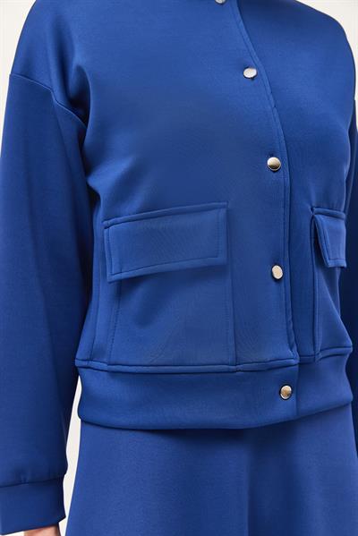 Metal Düğmeli Etekli Scuba İkili Takım Lacivert