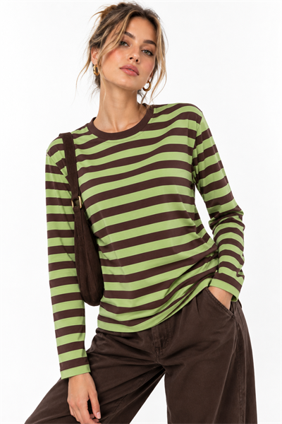 Kadın Çizgi Desenli Sweatshirt Yeşil