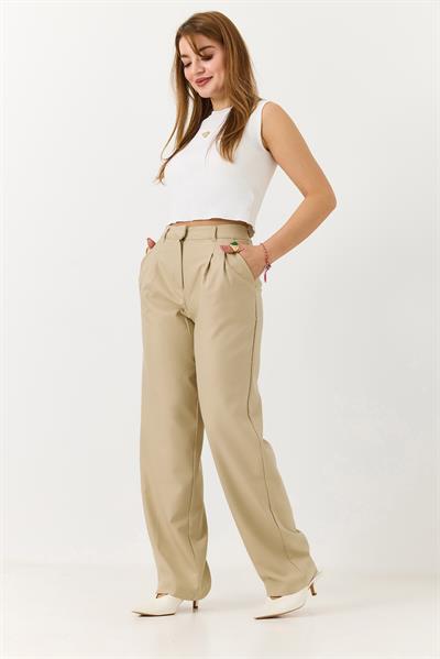 Kadın Rahat Kesim Yüksek Bel Pantolon Vizon