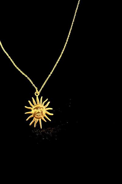 Altın Kaplama Görünümlü Zincir Güneş Kolye Gold
