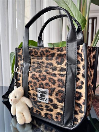 Ayıcıklı El Ve Omuz Çantası Leopar