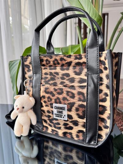 Ayıcıklı El Ve Omuz Çantası Leopar