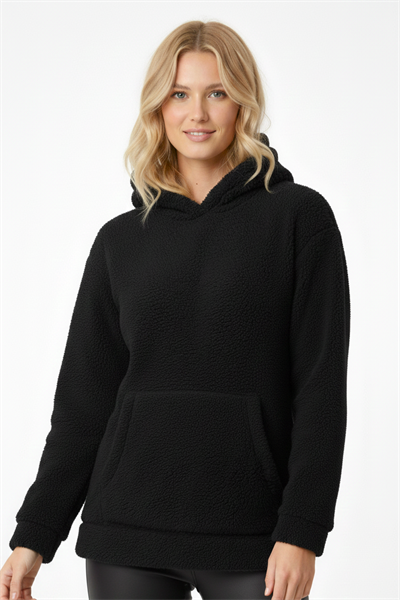 Kadın Kapüşonlu Welsoft Uzun Kollu Siyah Sweatshirt