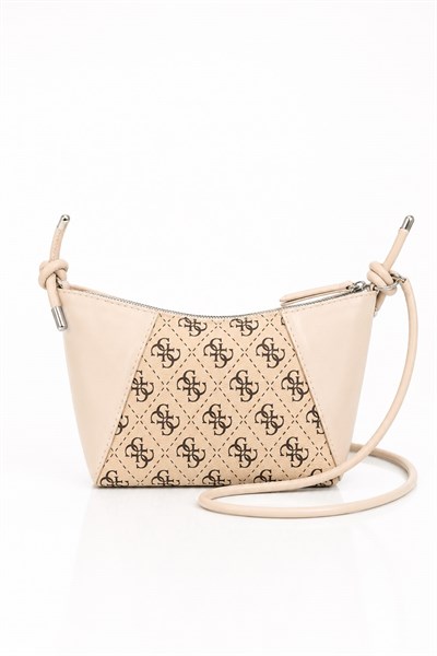 Kadın İnce Askılı Monogram Desenli Minimal Çanta Krem