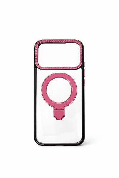 İphone 17 Pro Uyumlu Magsafe Dönebilen Halkalı Kılıf Lens Korumalı Pembe