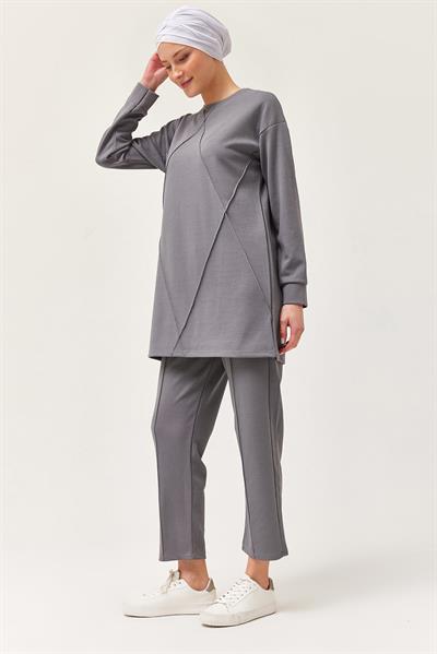 Kadın Çapraz Çizgili İkili Takım Gri