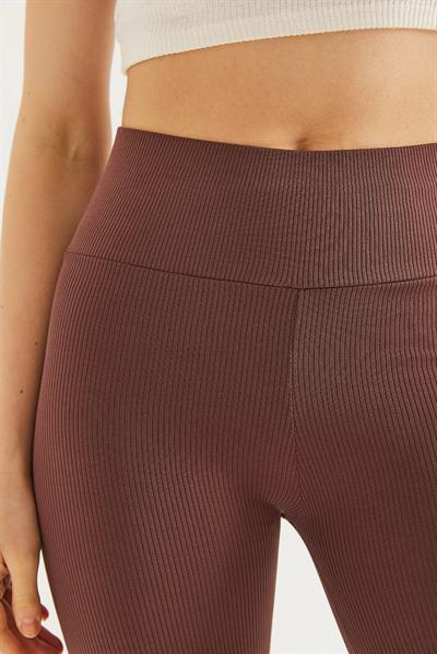 Yüksek Bel Fitilli Toparlayıcı Tayt Kahverengi