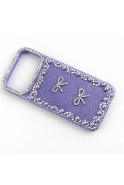 İphone 17 Pro Max Uyumlu Taş Detaylı Telefon Kılıfı Mor