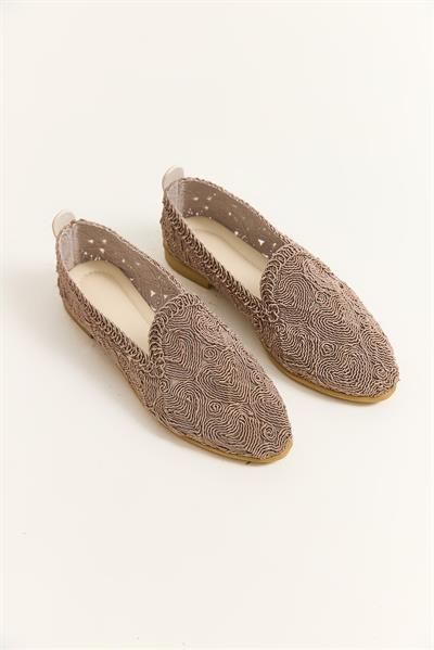 Örgü Model Kadın Babet Ayakkabı Vizon