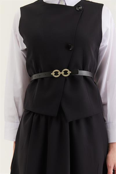 Kemer Detaylı Etekli İkili Takım Siyah