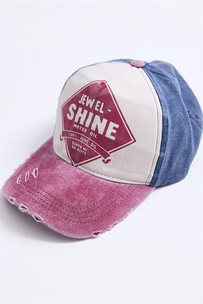 Ayarlanabilir Baskılı Yıkamalı Kot Şapka Mavi