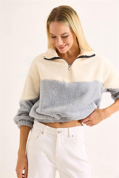 Yumuşak Beli ve Kolu Lastikli Fermuarlı Polar Swet Mavi