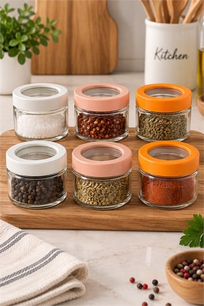 6 lı Kapaklı Baharat Takımı Şeffaf