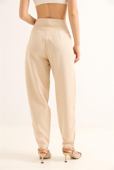 Havuç Model Çift Düğmeli Palazzo Pantolon Krem