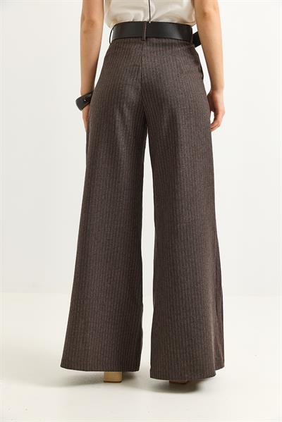 Keten Karışımlı Palazzo Pantolon Kahve
