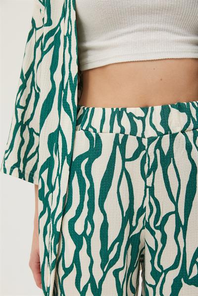 Kimono Pantolon Krinkıl Kadın İkili Takım Yeşil 