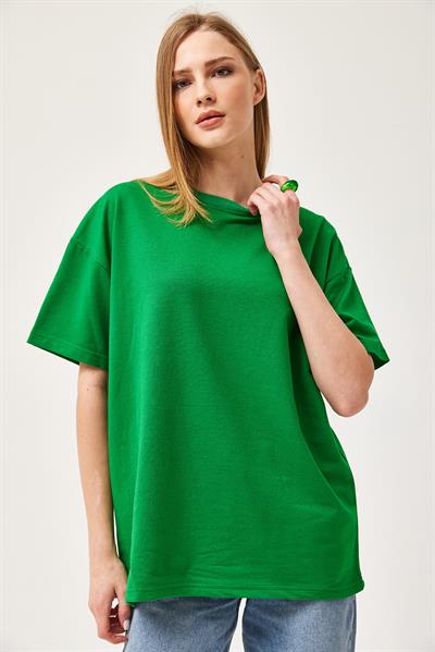 Basic Bisiklet Yaka Tshirt Yeşil