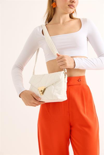 Kapitone Model Çift Gözlü El Ve Omuz Çantası Beyaz