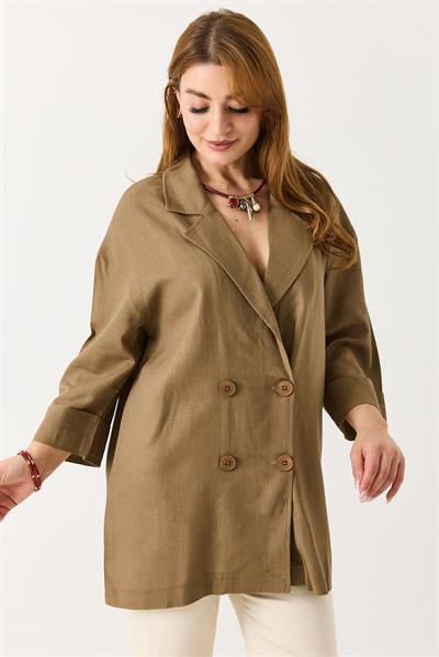 Kadın Kruvaze Yaka Oversize Blazer Ceket Açık Vizon