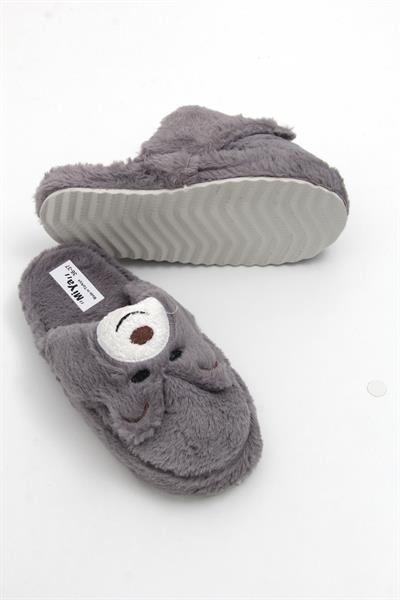 Peluş Model Önü Kapalı Ev Terliği Gri