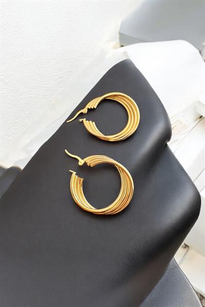 Çelik Gold Kıvrımlı Şık Halka Küpe Gold