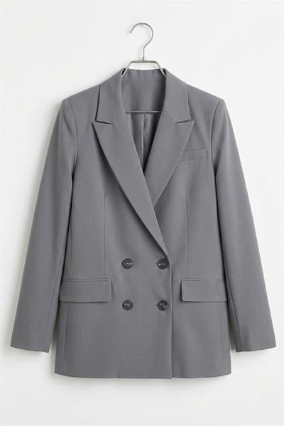 Kadın Kruvaze Yaka Blazer Ceket Gri