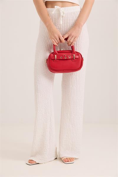 Kemer Detaylı Şık Kırmızı El Çantası Kırmızı