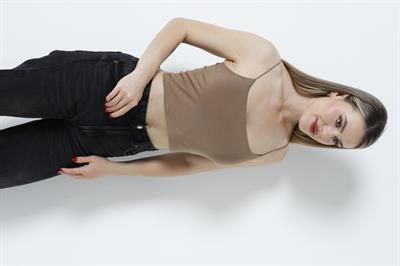 İp Askılı Crop Bluz Kahverengi