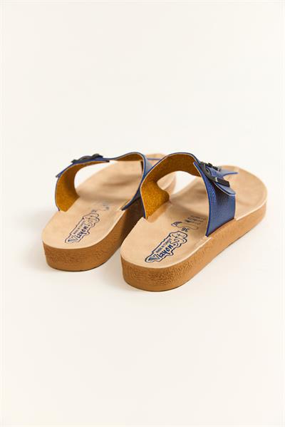 Suni Deri Parmak Arası Terlik Mavi