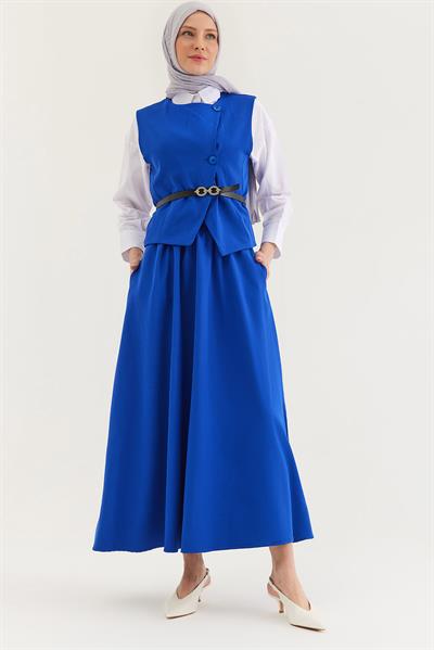 Kemer Detaylı Etekli İkili Takım Lacivert