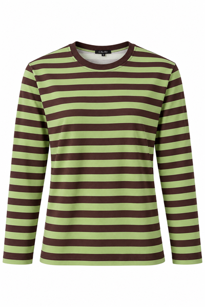 Kadın Çizgi Desenli Sweatshirt Yeşil