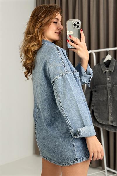 Kadın Oversize Çift Cepli Kot Gömlek / Ceket