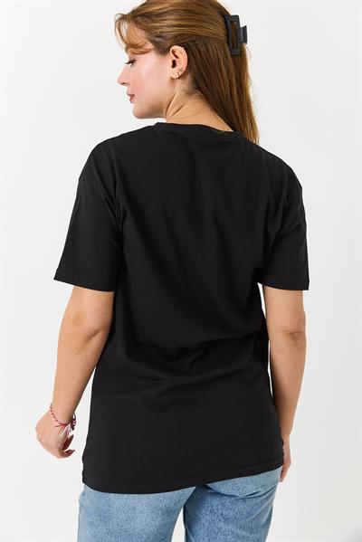 Kadın Basketbol Grafik Baskılı Günlük Tshirt  Siyah