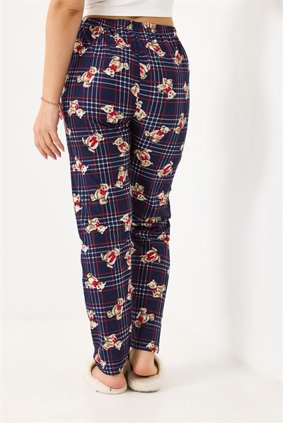 Ekose Desen Beli Lastikli Pijama Altı Lacivert