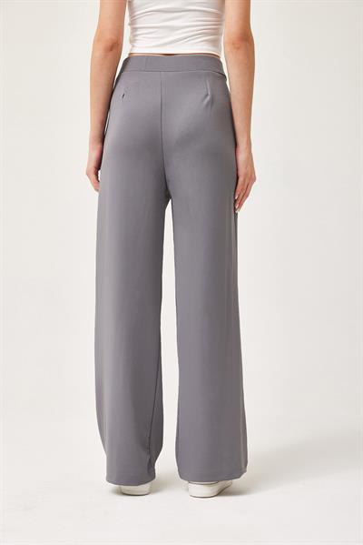 Yüksek Bel Cepli Palazzo Pantolon Gri
