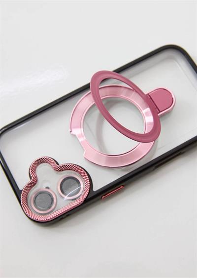 İphone 17 Uyumlu Magsafe Dönebilen Halkalı Kılıf Lens Korumalı Pembe