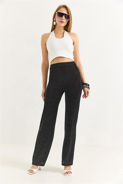 Kadın Bol Dökümlü Simli ŞIK Pantalon Siyah