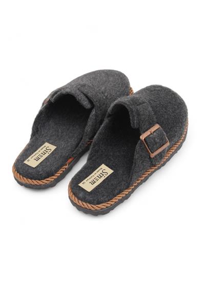 Kadın Önü Kapalı Tokalı Keçe Füme Ev Terliği