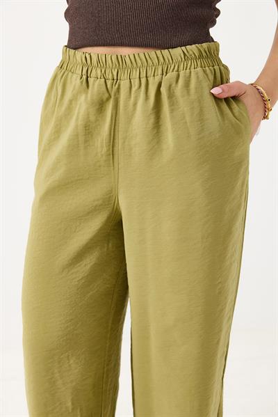 Kadın Bol Kesim Tensel Kumaş Beli Lastikli Haki