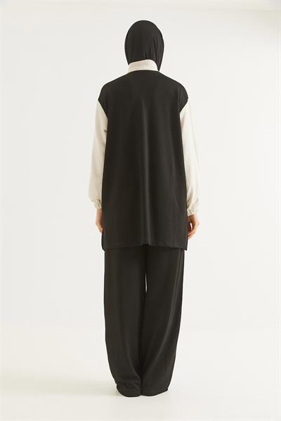 Yaka Fermuarlı Garnili Oysho Kumaş Takım Siyah