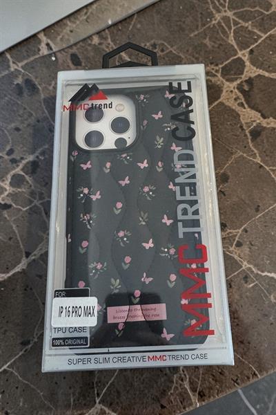 İphone 16 Pro Max Uyumlu Çiçek Desenli Kabartmalı Kılıf Siyah