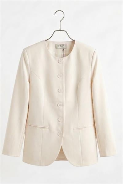 Kadın Tek Sıra Düğmeli Basic Blazer Ceket Krem
