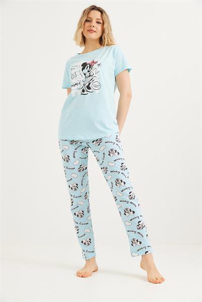Baskılı Kısa Kol Pijama Takım Mavi