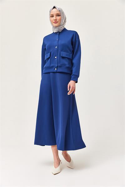 Metal Düğmeli Etekli Scuba İkili Takım Lacivert