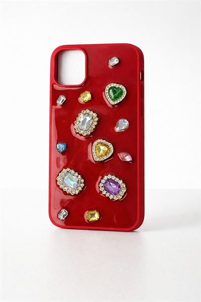İphone 15 Plus Uyumlu Renkli Kristal Taşlı Kılıf Kırmızı